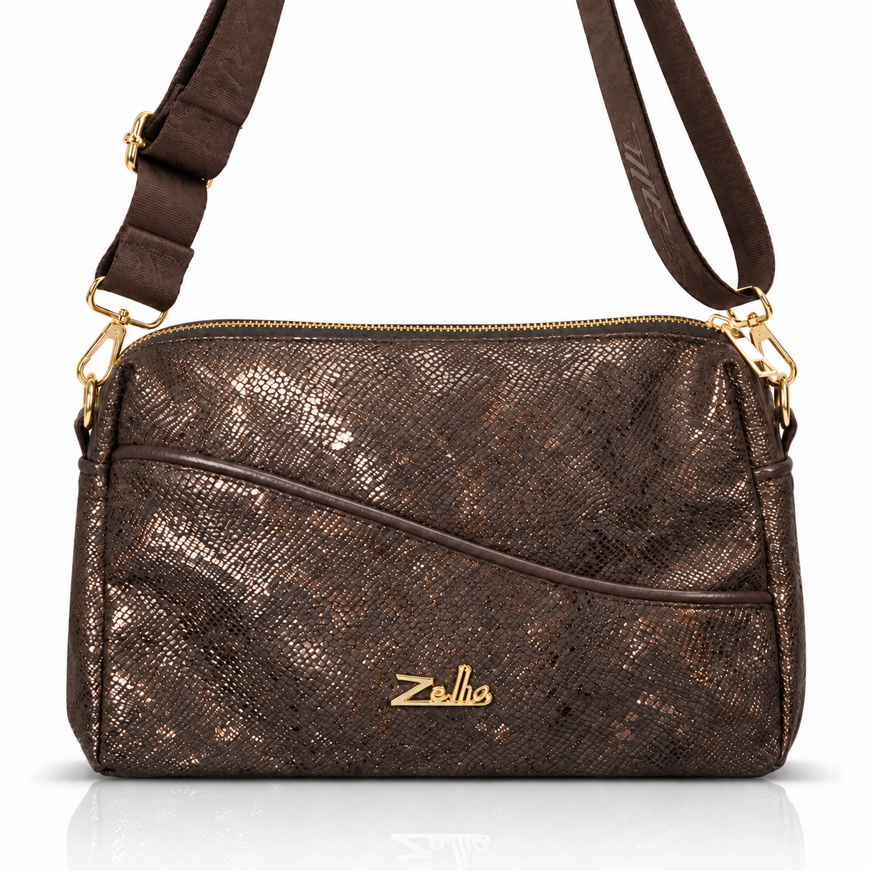 Zellia Női Oldaltáska ZLB479 Barna - Python - - Image 2
