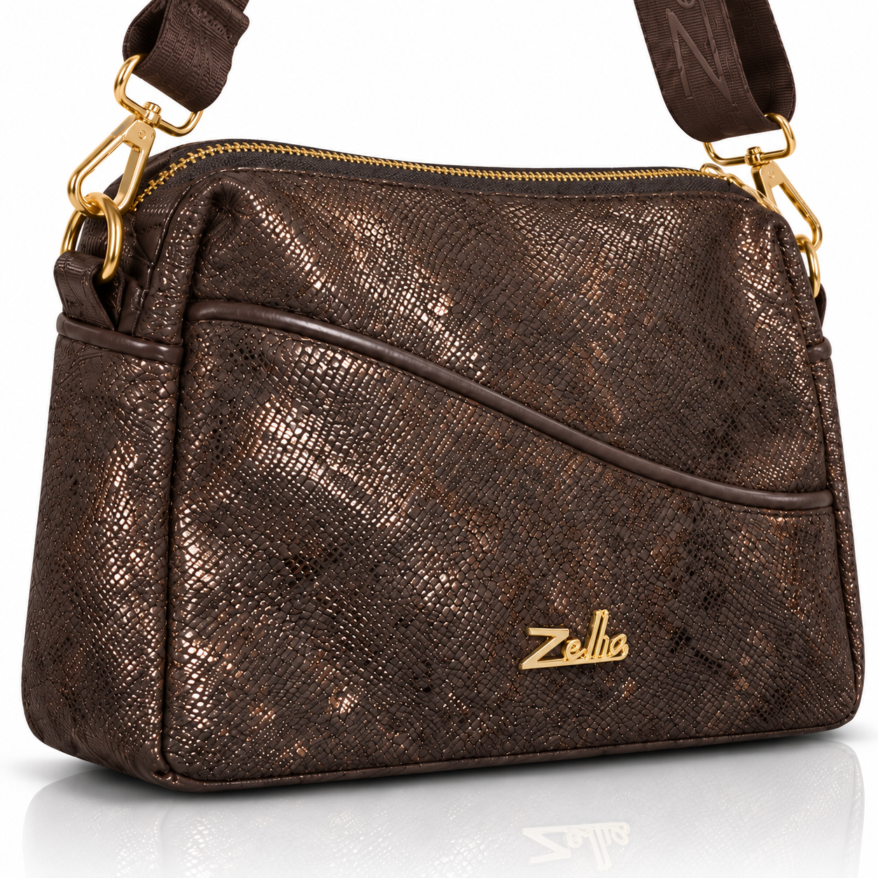 Zellia Női Oldaltáska ZLB479 Barna - Python - - Image 4