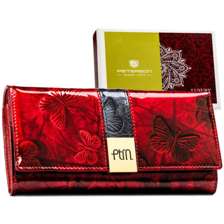 Peterson Női Bőr Pénztárca Ptn PTN 72401-NBF RED-BL- Pillangó- Piros