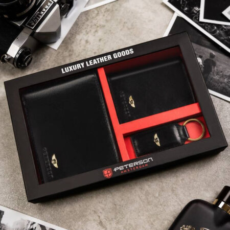Peterson férfi pénztárca ajándékszett PTN SET3-N992-VT – Fekete