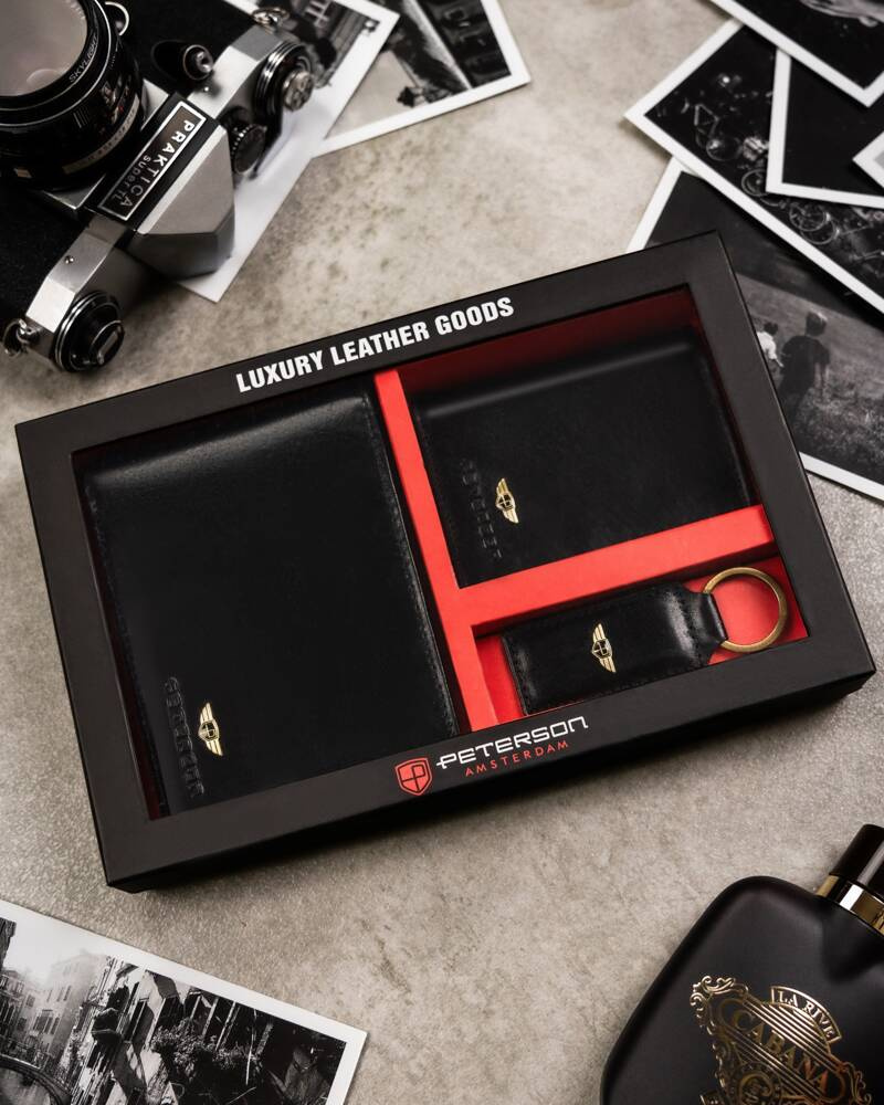 Peterson férfi pénztárca ajándékszett PTN SET3-N992-VT – Fekete